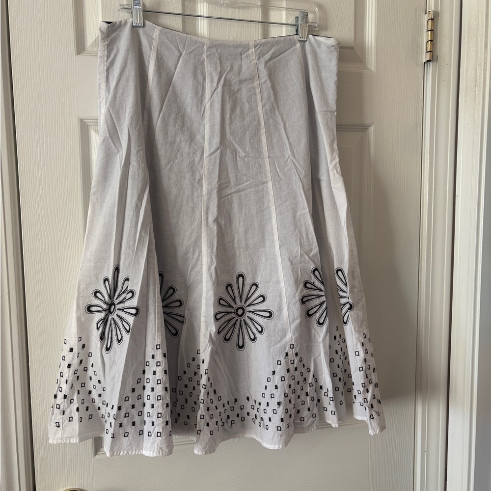Allison Taylor Cream A-Line Skirt with Black Embroidery